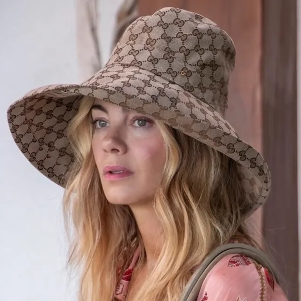 Gucci Beige Monogram Wide-Brim Hat